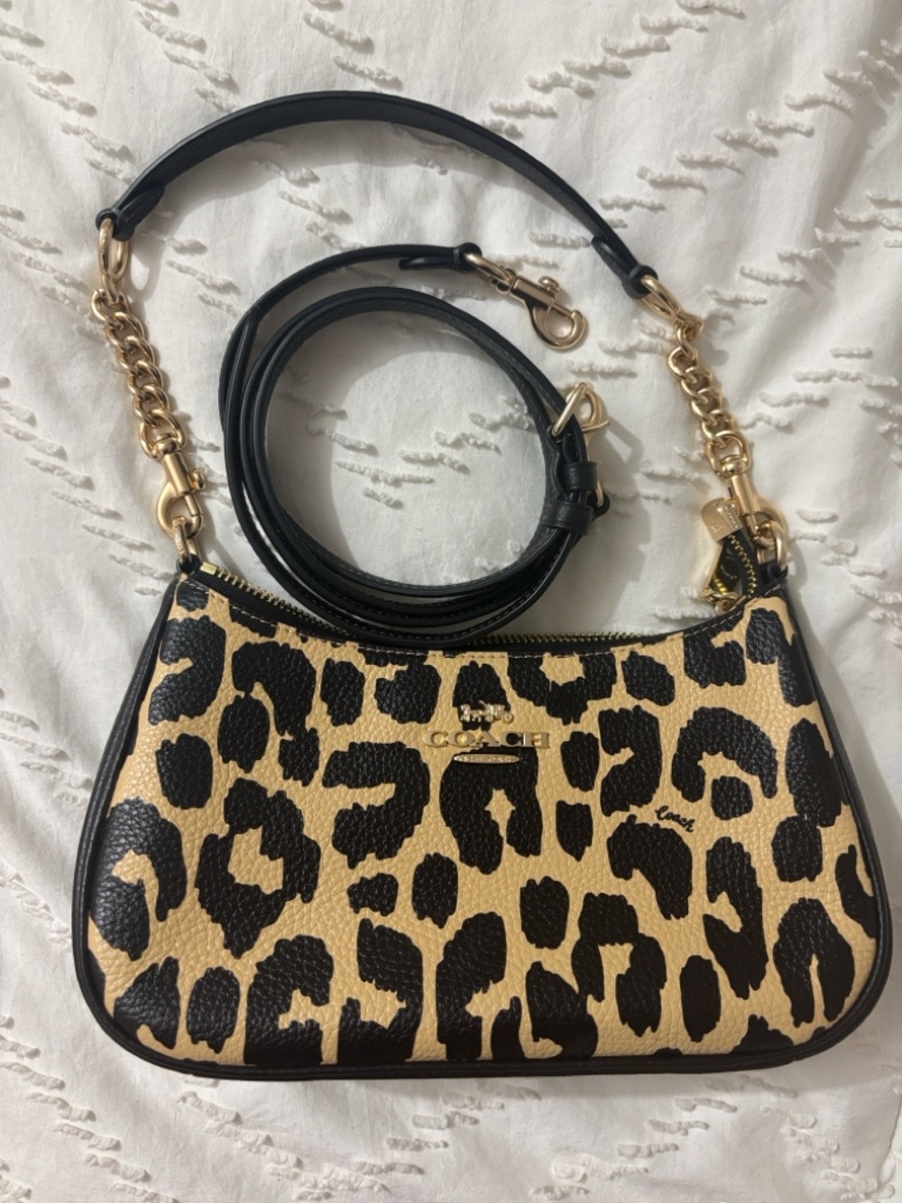 Coach Teri Leopard Print Shoulder Bag in Black & Tan